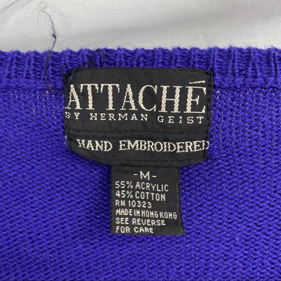 Vintage purple double breasted cardigan sweater hand embroidered size Medium - Picture 4 of 12